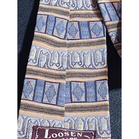 Vintage Loosen Up By Gentry 100% Silk Geometric Pattern Mens Necktie In Blue & Y - Picture 8 of 10
